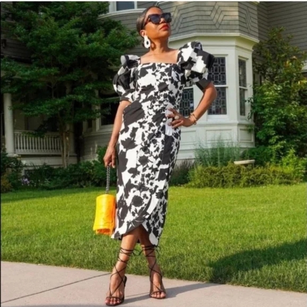 Christopher John Rogers Target Elegant Black & White Puff Sleeve Dress Size 0